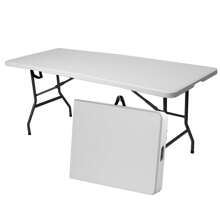 4 FEET/ 6FEET Plastic Barbeque Folding Table, Rectangle Center-Folding Portable Table With Carrying Handle-White