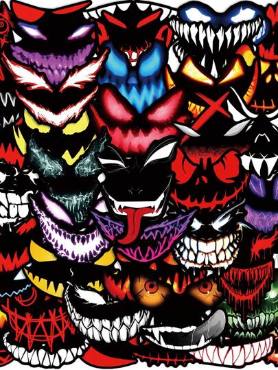 50 pegatinas de paquete - Pegatinas de cara de fantasma aterrador, adhesivas, de vinilo, coloridas y resistentes al agua para botellas, portátiles, parachoques, bicicletas, maletas, guitarras, patinetas