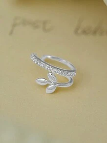 1pc Minimalist Luxury Diamond Encrusted Double Layer Wheat Ear Cuff - Antique Silver - View 3