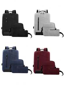 Laptop Backpack Set Of 3 Pieces, Anti-Theft Backpack With USB Charging Port, Suitable For School, Casual Work, Office, And University - 黑色 - 查看 10