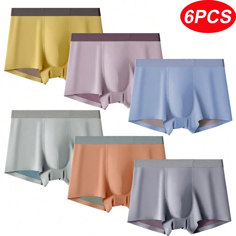 6PCS Ultra Soft Breathable Mens Boxer Briefs Shorts Seamless 3D Pouch Underwear Smooth Naked Feeling Cooling Stretch Fit Comfortable Underpants Trunks Quick Dry Moisture Wicking - Multicolor(6 Pack) - View 1