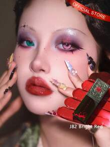 GIRLCULT Unreal 高光澤唇釉變色龍液體唇膏J82 Bright Red，油基鑽石閃亮亮片唇彩，閃耀金屬色澤，濃鬱珠光妝效，持久顯色，全息無滑石粉 3.5ml/0.12fl. oz，禮品裝 - J82 Bright Red - 查看 1