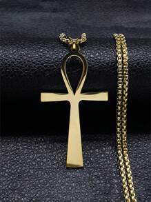 Gothic Egyptian Cross Key Of Life Necklace, Stainless Steel Black/Gold/Silver Religious Pendant Necklace, Gothic Jewelry, Holiday Gift - Multicolor - View 18