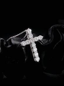 MODIAN D 色莫桑石项链 925 纯银精致十字链吊坠项链 女士精美珠宝礼物