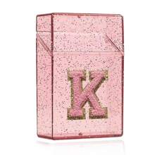 1PC雪花烟盒雪茄烟嘴打火机收纳盒防潮抗压塑料闪亮香烟收纳盒刺绣立体首字母A到Z透明烟盒女士男士礼物20件烟具配件