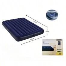 Striped Dark Blue Flocking Inflatable Mattress Portable Lunch Break Folding Inflatable Air Mattress Air Mattress, Suitable For Outdoor Courtyard Camping Picnic Indoor Office Living Room - Dark Blue - View 10