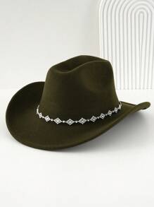 1pc Women's Solid Color Diamond Shaped Sequined Decoration Western Cowboy Hat, Elegant Casual Small Hat Suitable For Daily Use, Travel, Parties And Jazz Boho Cowboy Hat Cowgirl Hat Halloween