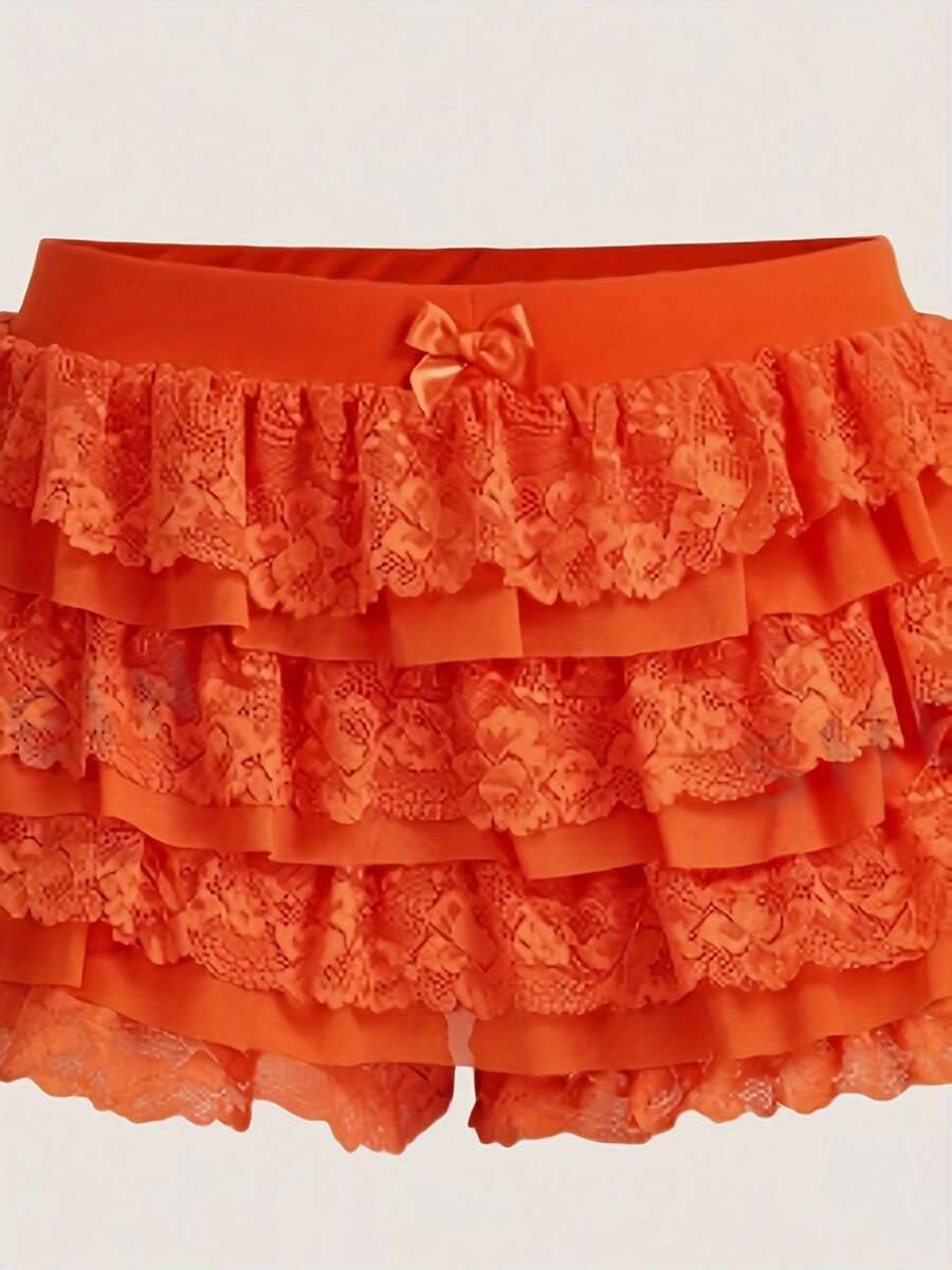 Women's Fashion Shorts Sweet Bow Lace Ruffles Elastic Waist Short Pants ...
