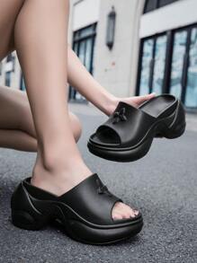 W 1 Pair Women's 9CM Platform Strap Waterproof Slippers, Anti-Slip Lightweight Elevated Block Heel Slippers