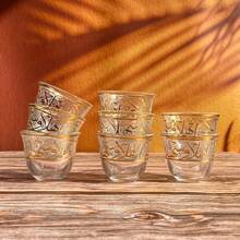 12 Pcs Glass Tea Cup Set, Gold Arabic Letter Teacups, Cute Mini Coffee Cups, Vintage European/ Cups For Black Tea, Water, Milk, Perfect For Kitchens, Restaurants, Banquets, Parties, Weddings, Festivals, Birthdays, Entertaining Guests Tea Sets Back To School - Gold - View 4