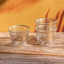 12 Pcs Glass Tea Cup Set, Gold Arabic Letter Teacups, Cute Mini Coffee Cups, Vintage European/ Cups For Black Tea, Water, Milk, Perfect For Kitchens, Restaurants, Banquets, Parties, Weddings, Festivals, Birthdays, Entertaining Guests Tea Sets Back To School - Gold - View 5