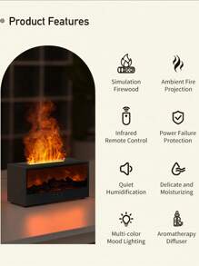 ViSSKO Difusor de aromas para lareira [Chama 3D + Controle Remoto Infravermelho] | Design retangular, 7 cores de iluminação fixas, reservatório de óleo essencial de 150ml, entrada 5V/2A (potência ≤10W), temporizador de desligamento automático, ideal para decoração de casa, mesa de escritório e estúdio de ioga.