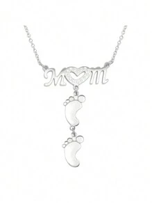 1pc Customized Name Necklace With Random Baby Feet Design, 1/2/3 Baby Feet Pendants, 40+5cm Chain Length, Engraved Name, Birthday Party, Mother's Day Gift For Mom/Wife/Her (No Gift Box)