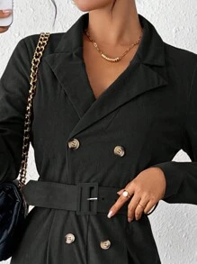 Elegant Ladies Corduroy Fashion Palazzo With Belt - 黑色 - 查看 3