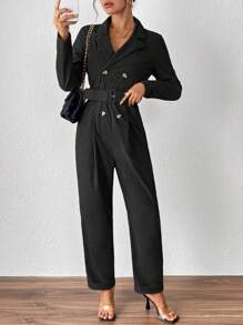 Elegant Ladies Corduroy Fashion Palazzo With Belt - 黑色 - 查看 2