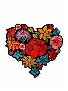 1pc Red Heart Flower Patch, Polyester Textile DIY Embroidered Applique, Suitable For Clothing, Accessories, Shoes, Hats, All Season Valentines Summer, School - Black - View 2