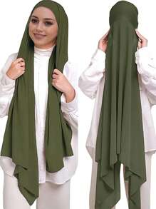 1pc Women Abaya Accessories Easy Wear Modal Lined Instant Hijab Caps, Solid Color Chiffon For Dress - Multicolor - View 6