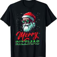 Merry Rizzmas Rizz Santa Funny ChristmasClaus Rizzler T-Shirt - 黑色 - 查看 1