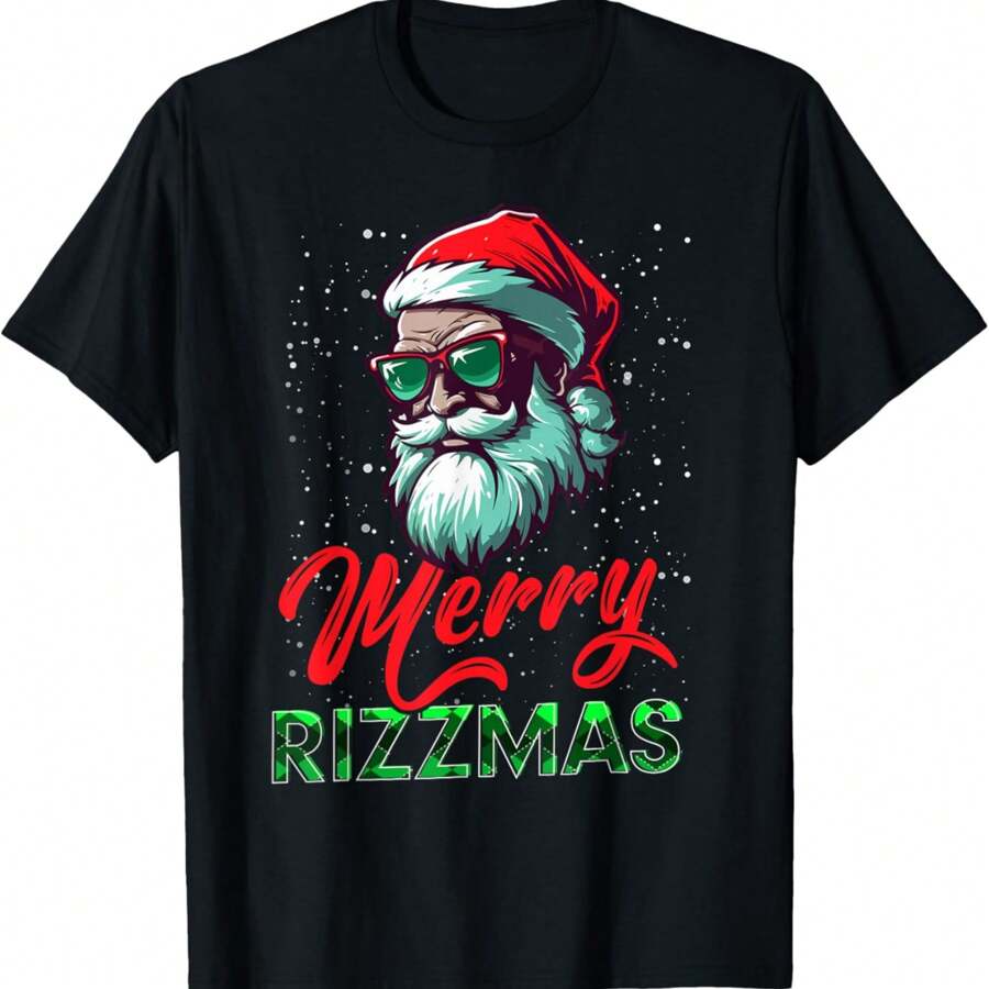 Merry Rizzmas Rizz Santa Funny ChristmasClaus Rizzler T-Shirt - 黑色 - 查看 1