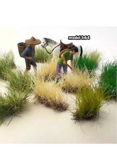 16毫米高静电植绒草模型，逼真灌木丛簇，带花簇，适用于HO/N比例火车铁路景观人造工艺品草地树叶立体模型