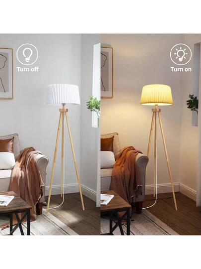 1pc Vintage Wooden Leg Vloer Lamp Foldable Wit Linen Lampshade, Foot Switch, Compatible E27 Bulb (Max 60W), Nordic Living Room Bedroom Lighting view 7
