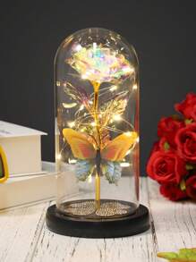1个永生玫瑰花灯，LED箔花，情人节礼物，送给女朋友的礼物，生日婚礼派对家居装饰（水钻蝴蝶设计），毕业礼物 - 鑽石蝴蝶款 - 查看 3