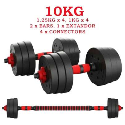 MIKOMIKA Juego De Mancuernas Ajustables 2 en 1,con barras,Multifución 10KG-15KG-20KG-30KG. Juego de Pesas con Barra Libremente Combinable con Barras Conexión, 10/15KG/20KG/30KG... ajustables, mancuernas cortas y largas, cierres de estrella y tubo de conexión,Kit de Levantamiento de Pesas para Gimnasio en casa, Pesos Fitness para Hombres/Mujeres.