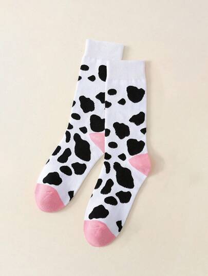 1/5 Đôi tất họa tiết chấm bi in hình con bò dễ thương và thời trang, tất mềm mại và thoải mái được thiết kế riêng cho phụ nữ, thích hợp sử dụng hàng ngày làm quà tặng Giáng sinh