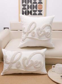 1pc Heart-Shaped Canvas Velvet Decorative Pillow Cover For Living Room And Bedroom - Beige - View 2
