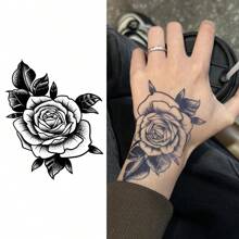 INKARTLINK Nietrwały tatuaż inspirowany kwiatem róży, najlepszy wybór dla tatuaży damskich, starannie wykonany wzór, naturalne matowe wykończenie, wodoodporny, utrzymujący się przez 1-2 tygodnie, bardzo łatwy do nałożenia na dłonie, plecy, ramiona