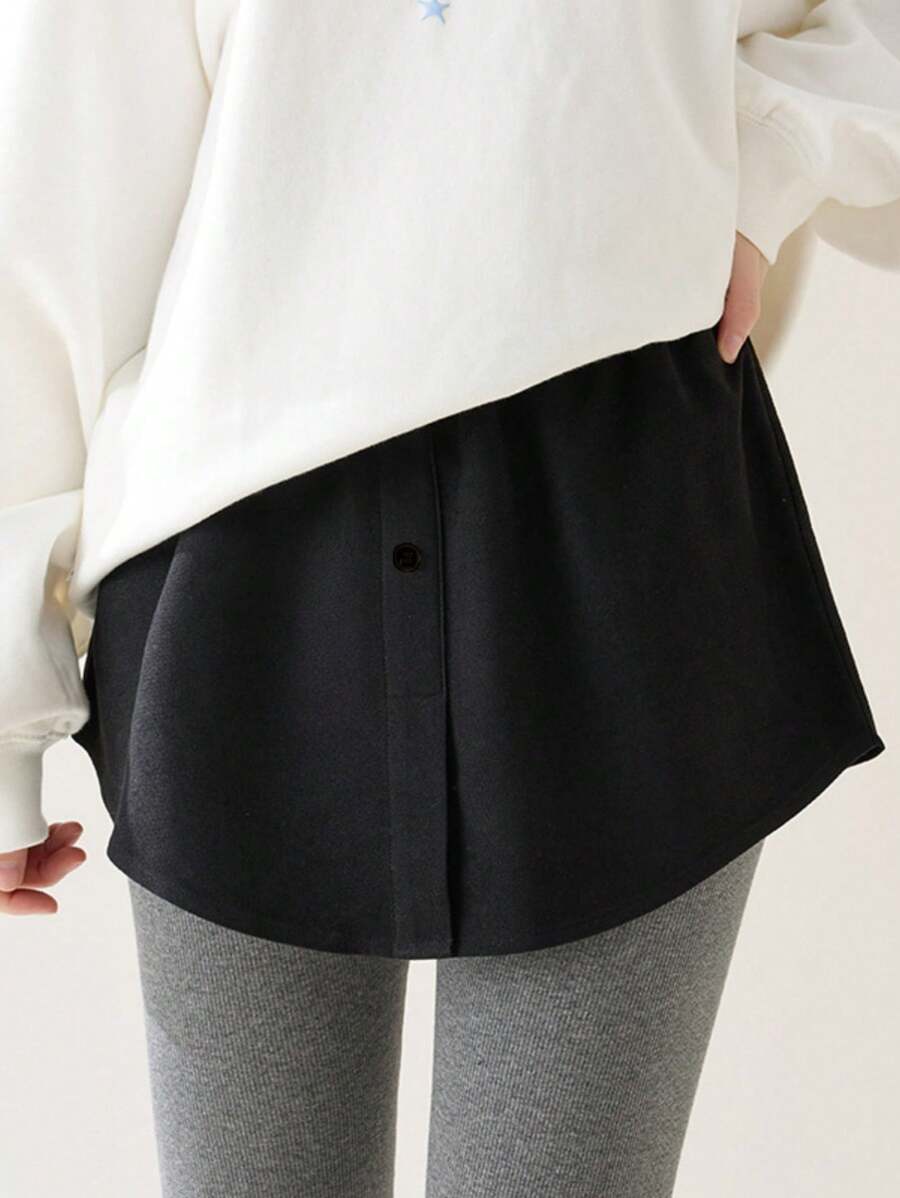 1PC Women Black Simple Korean Style Half-Body Skirt Inner White-Edge Shirt T-Shirt Extended Underskirt Covering Buttocks,Bottom Dress
