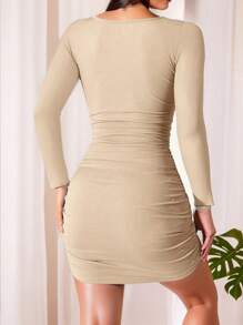 Đầm lụa băng dài tay mới về mùa thu, cổ vuông xếp ly, đầm ôm sát gợi cảm màu xanh dương, thanh lịch, thích hợp cho mùa xuân. - Màu Khaki - Xem 3