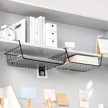 2pcs/1pc Under-Desk Hanging Layered Storage Basket, Student Dorm Room Wardrobe Desk Organizer Rack, Kitchen Spice Rack
