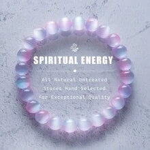 1pc Handmade Gradient Color Charming Colorful Cat's Eye Stone Women's Bracelet Daily Wear Girlfriend Gift - 1pc - View 1