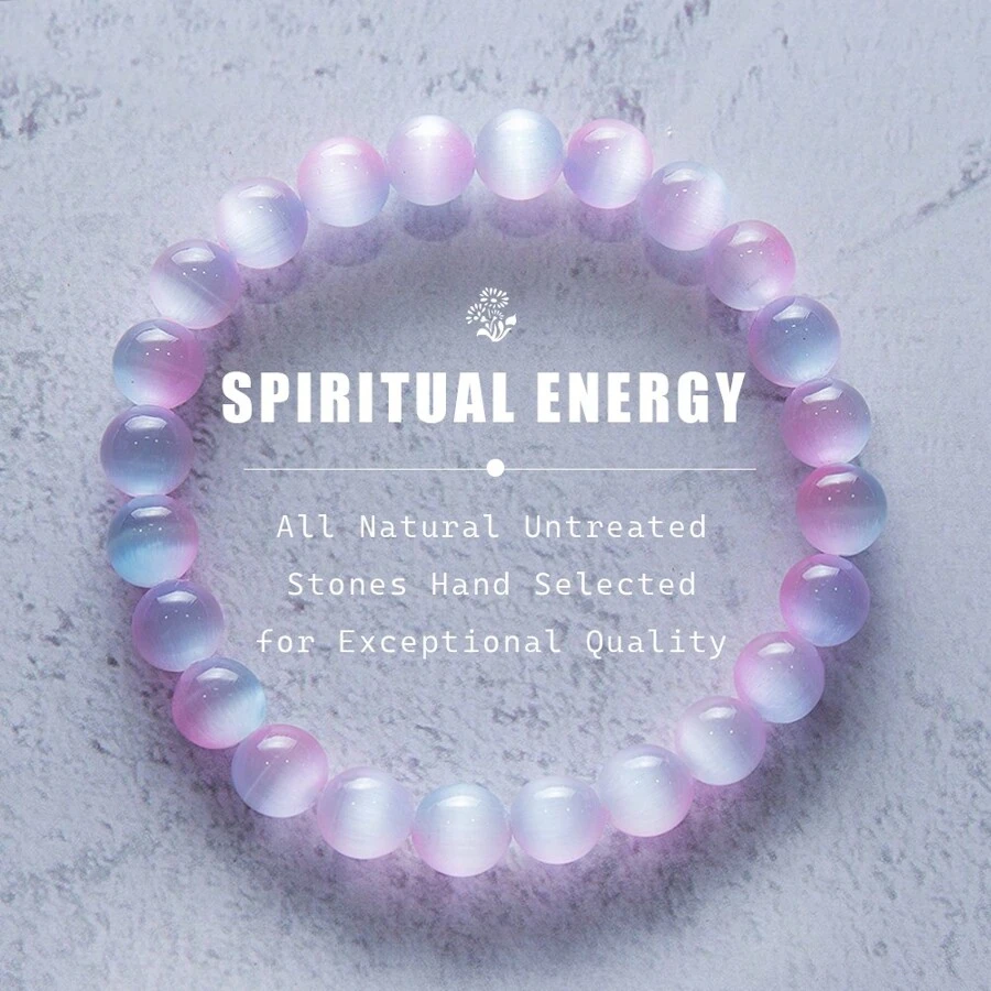 1pc Handmade Gradient Color Charming Colorful Cat's Eye Stone Women's Bracelet Daily Wear Girlfriend Gift - 1pc - View 1