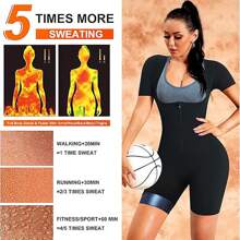 Underbust Women Fitness Sauna Sweat Vest Shapewear Bodysuit Short Sleeve Waist Trainer Trimmer Thigh Slimmer Fat Burner Slimming Tummy Control Thermo Heat Trapping Belly Abdomen Compression Body Shaper Underwear Zipper Girdle Corset Sports Gym Workout