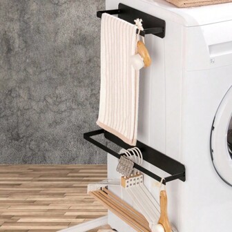 Caja de almacenamiento con gancho magnético, estante sin perforaciones, estante de almacenamiento para colgar en lavadora, práctico para organizar ganchos, estante de secado de ropa de balcón montado en la pared, estilo primaveral, minimalista, para tops de verano
