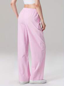 Women Striped Pants Elastic Waist Loose Trousers Streetwear Loungewear With Pockets - 粉色 - 查看 5