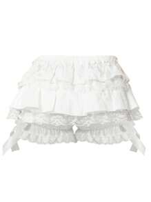 Womens Ruffle Bloomer Shorts Elastic Low Waist Solid Color Pumpkin Shorts Lace Patchwork Shorts - White - View 5