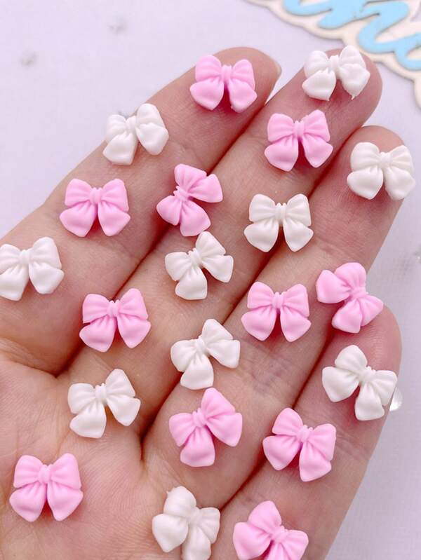 50 pezzi Misti di mini fiocchi bianchi e rosa in resina con strass piatti per scrapbooking, decorazioni natalizie, gioielli e accessori per San Valentino, estate e scuola