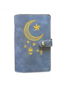 1pc Soft PU Leather Binder Notebook With Cash Budget Loose-Leaf Organizer, Printed With Lucky Patterns Like Star, Moon, Lantern, With 10 Zipper Pockets,Back To School,School Supplies