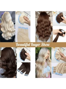 Mini Tape In Hair Extensions Human Hair Ingle Side PU Tape Human Hair Extensions Blonde Light Colour 10pcs/Pack - S4 - View 8