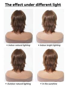 12 Inch Short Mullet Head Wigs With Bangs Synthetic Straight Women Black Short Hair Wig For Daily Party Cosplay Wigs - 棕色 - 查看 10
