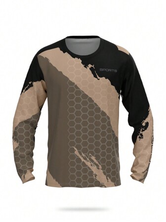 1pc Men Long Sleeve 3D Digital Printing Athletic Shirt, Moisture Wicking Activewear, Outdoor Running Core Workout T-Shirt