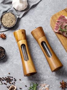 1 件/2 件/3 件/4 件红木胡椒研磨器，厨房透明亚克力香料研磨器，适用于胡椒、海盐、黑胡椒，带陶瓷芯 - 棕色 - 查看 4