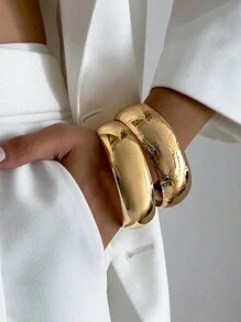 2 peças/conjunto de pulseira larga com padrão metálico exagerado europeu e americano, conjunto de joias retrô minimalista e robustas, adequado para decoração diária e de festas femininas, joias para combinar com roupas e presente - Conjunto de pulseira de 2 peças - Ver 12