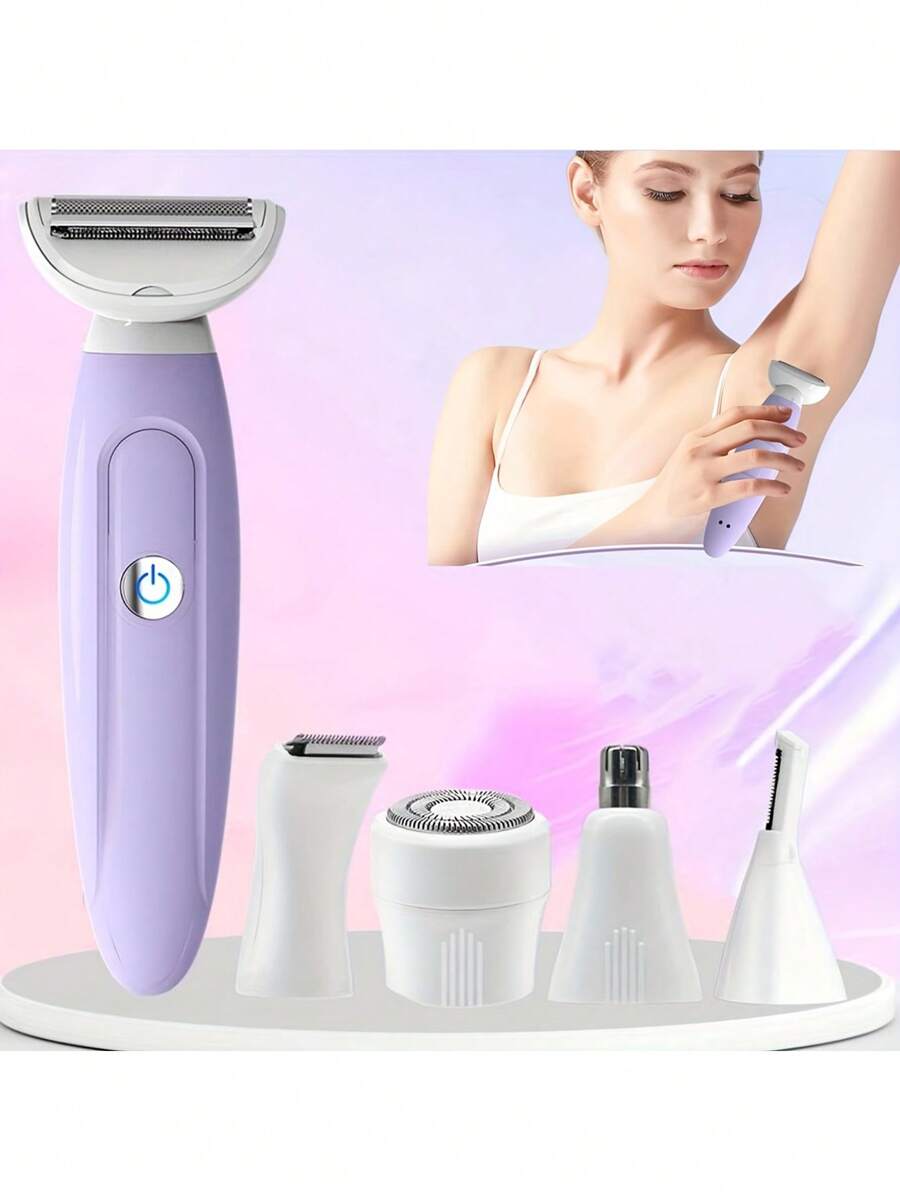 5 合 1 女士电动剃须刀，多功能 USB 充电式箔修剪器，带锂电池的便携式脱毛套装，不锈钢刀片，适用于面部、眉毛、手臂、腿部，是理想的圣诞礼物