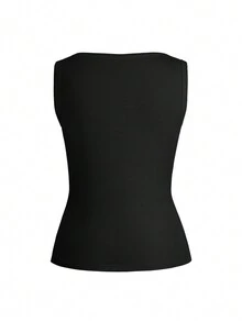 Women's Summer 90s Retro Sexy Casual Solid Color Sleeveless Slim Fitting Top - Black - View 4
