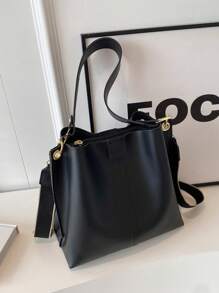 Fashion Multi-Pocket High Capacity Double Strap Single Compartment Diagonal Crossbody Bag, Vintage Solid Color For Women - Black - View 7