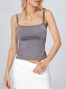 Womens Summer Mini Skinny Sling Vest Solid Color Sleeveless Backless Tie Up Crop Tops - Grey - View 5